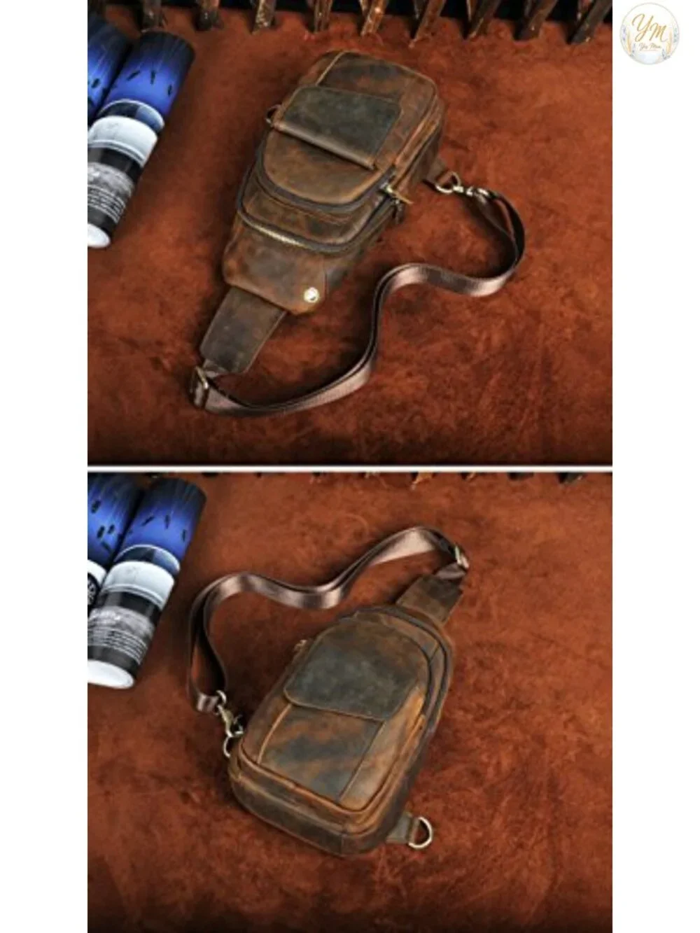 Genuine Leather Crossbody Sling Bag for Men Outdoor Travel Hiking Casual
